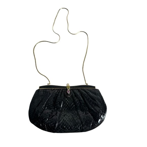 Judith Leiber Genuine Leather Snakeskin Med Clutch Crossbody Evening Bag MINT - Picture 3 of 11